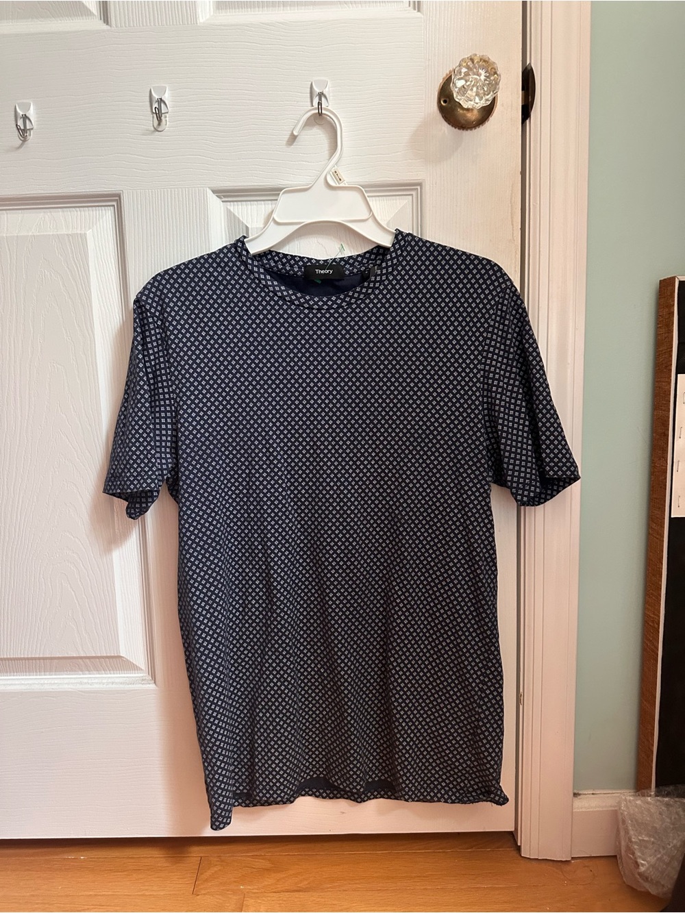 Theory Navy Small Geometric Print Short Sleeve Tee